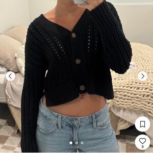 Abercrombie & Fitch Black Cropped Button-Front Cardigan